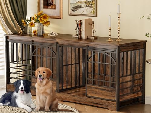 78 Inch Double Dog Crate Furniture, Extra Large Dog Kennel Indoor with Divider, Heavy Duty Dog Cage for 2 Dogs