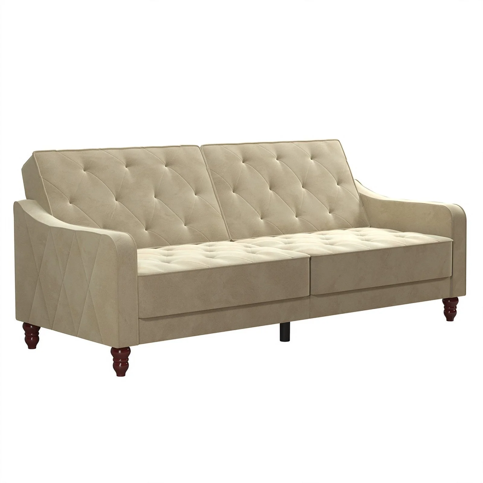 Pemberly Row Vintage Tufted Split Back Futon in Taupe Velvet