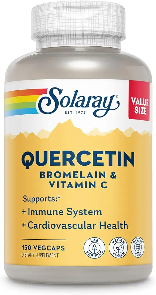 SOLARAY Quercetin Bromelain & Vitamin C, Immune System, Sinus, Respiratory & Antioxidant Activity Support, Vegan, 500mg of Quercetin & 1