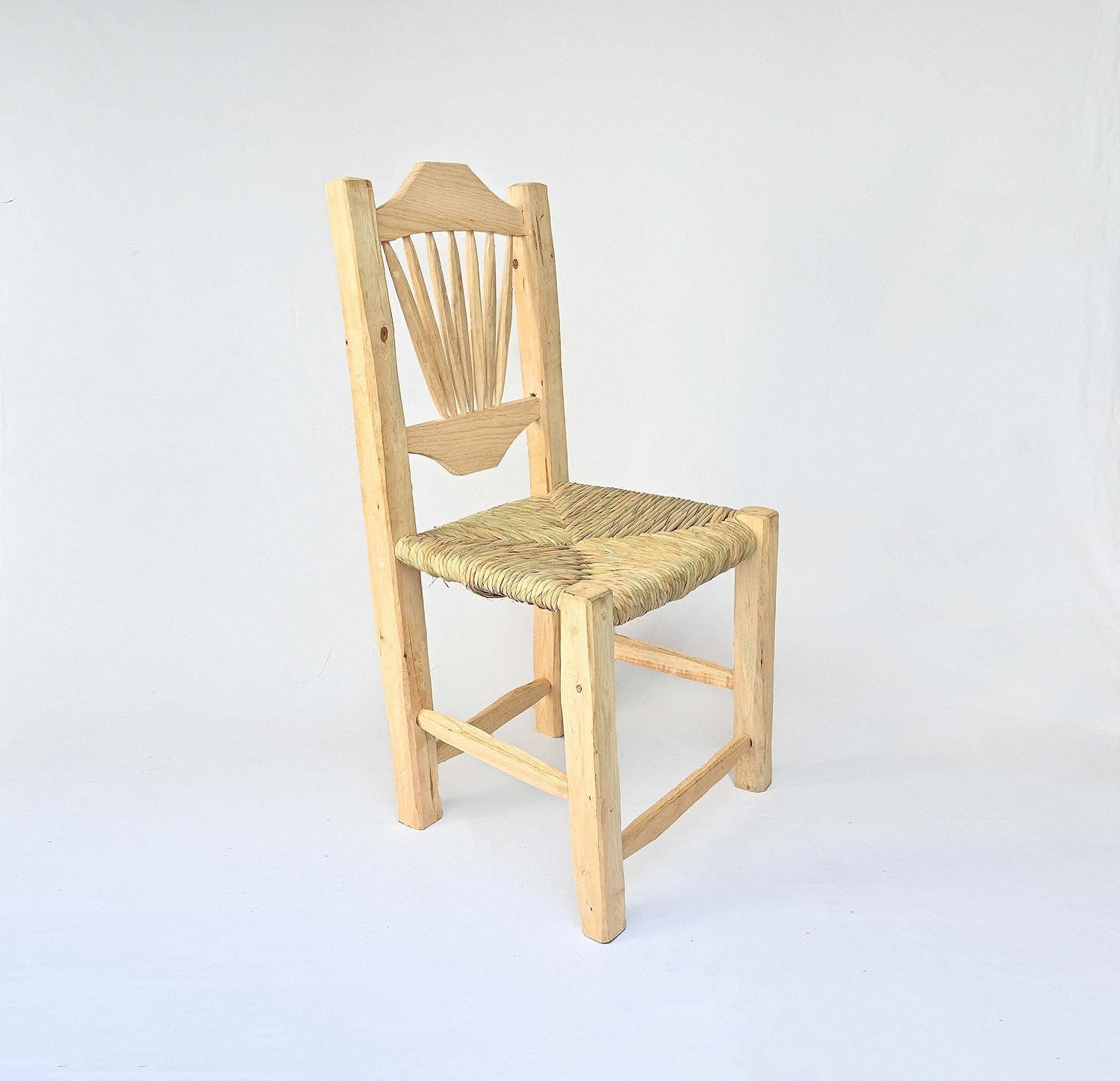 Set of 2 Chair Mexican of Handmade Wood Woven with Natural Palm or Tule Ray Sol Fiber, Artisan from Jalisco ideal restaurant, home, bar, hotel