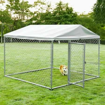 Vivijason Outdoor Large Dog Kennel Heavy Duty Fence Dog Cage with Galvanized Chain Link, Outside Pen Playpen Dog Run House with UV