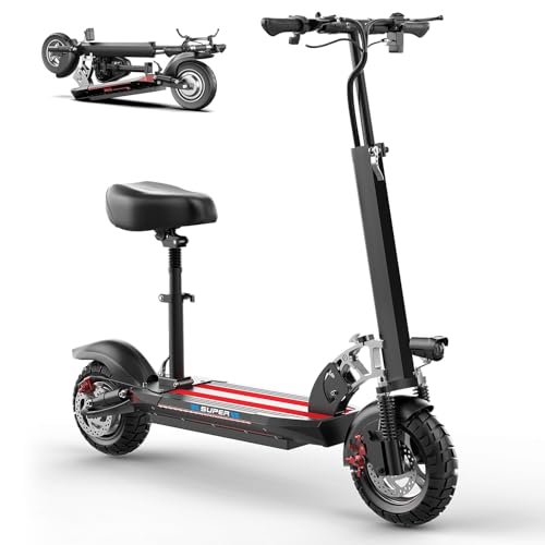Electric Scooter with Seat for Adults, 800W E Scooter, 27 MPH & 35 Miles Range, 10" Tires, 48V 13AH Battery, Folding Design & Removable Seat