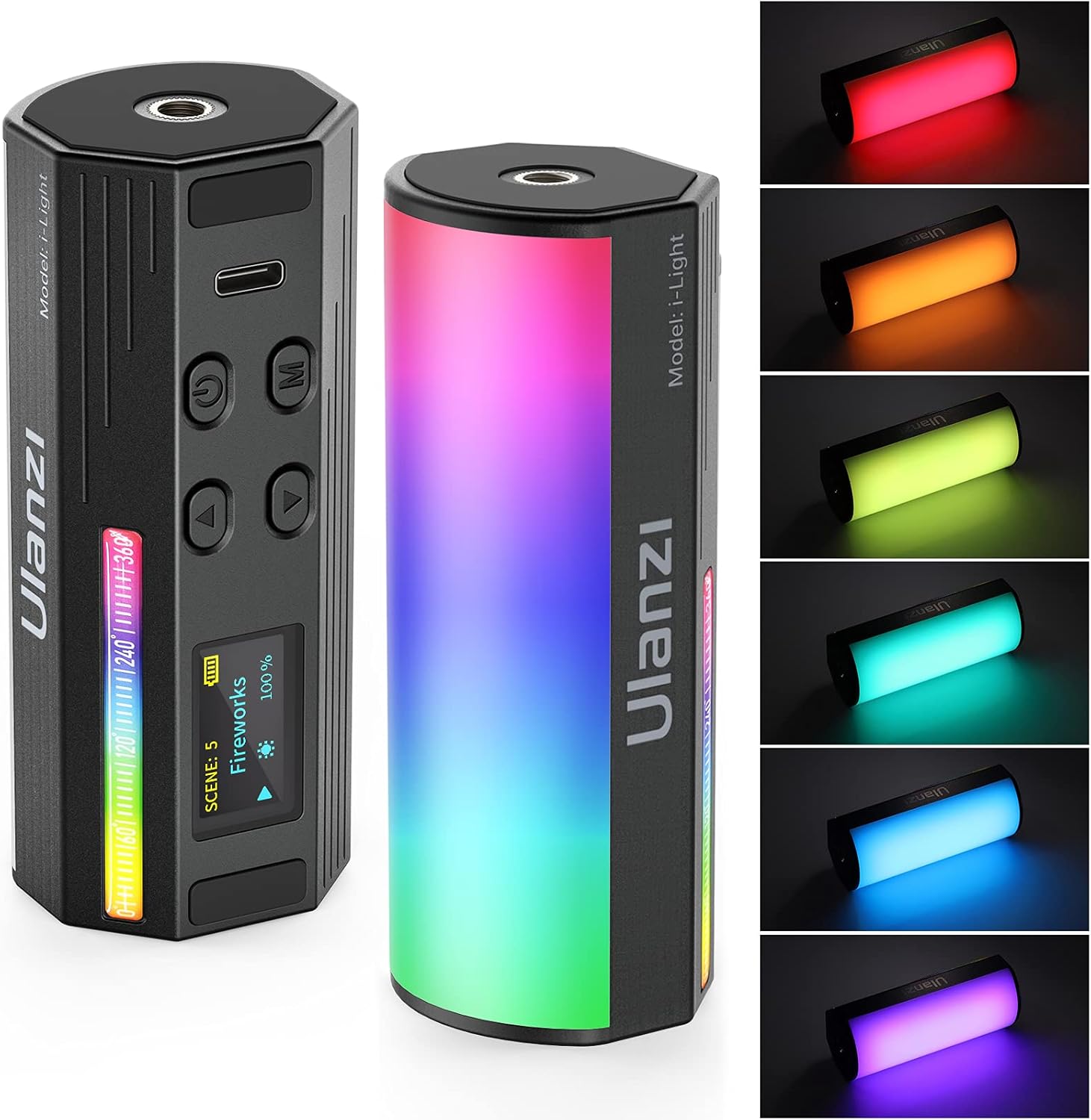 ULANZI Handheld Light Wand, 360° RGB LED Video Light for Photography, 2000mAh Rechargeable Mini Light Stick for Video Shooting