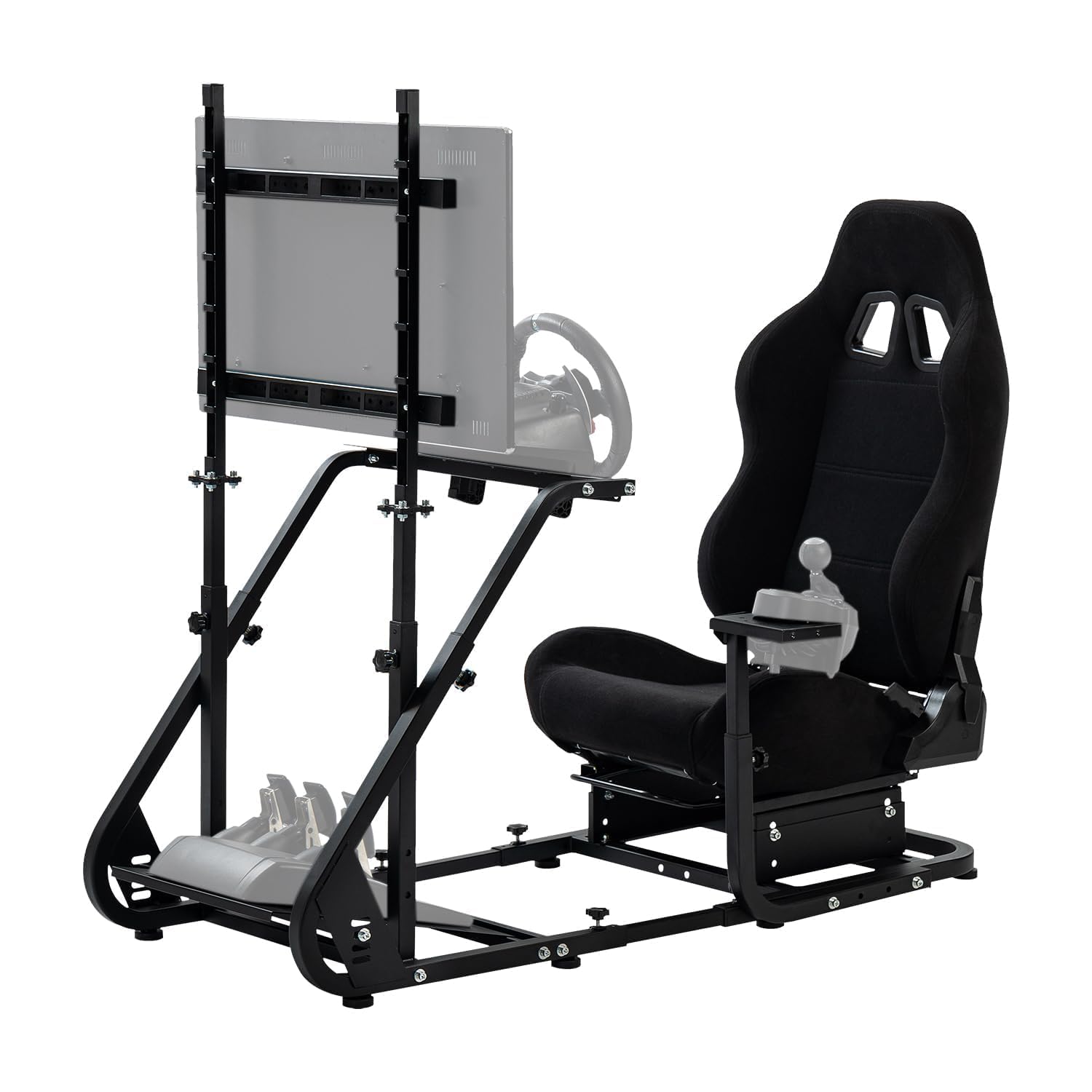 Anman G25 Pro TV VR Sim Racing Simulator Cockpit Black Seat with Visualizer Monitor Stand Fit for Logitech/Thrustmaster/Fanatec G25 G27 G29 G920 G923