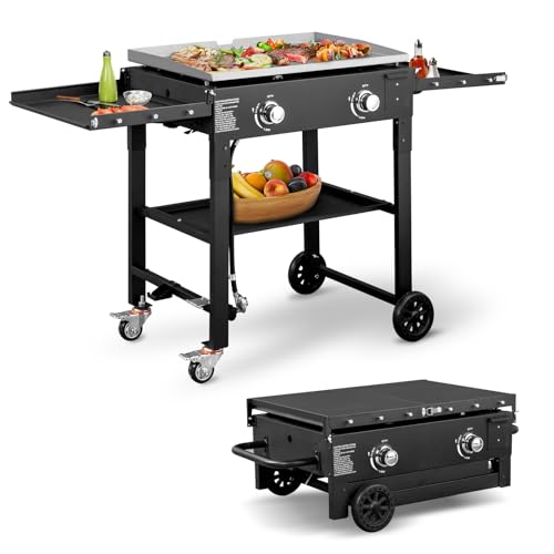 Outvita 2 Burner Portable Flat Top Gas Grill, 28" Propane Griddle, 30,000 BTU