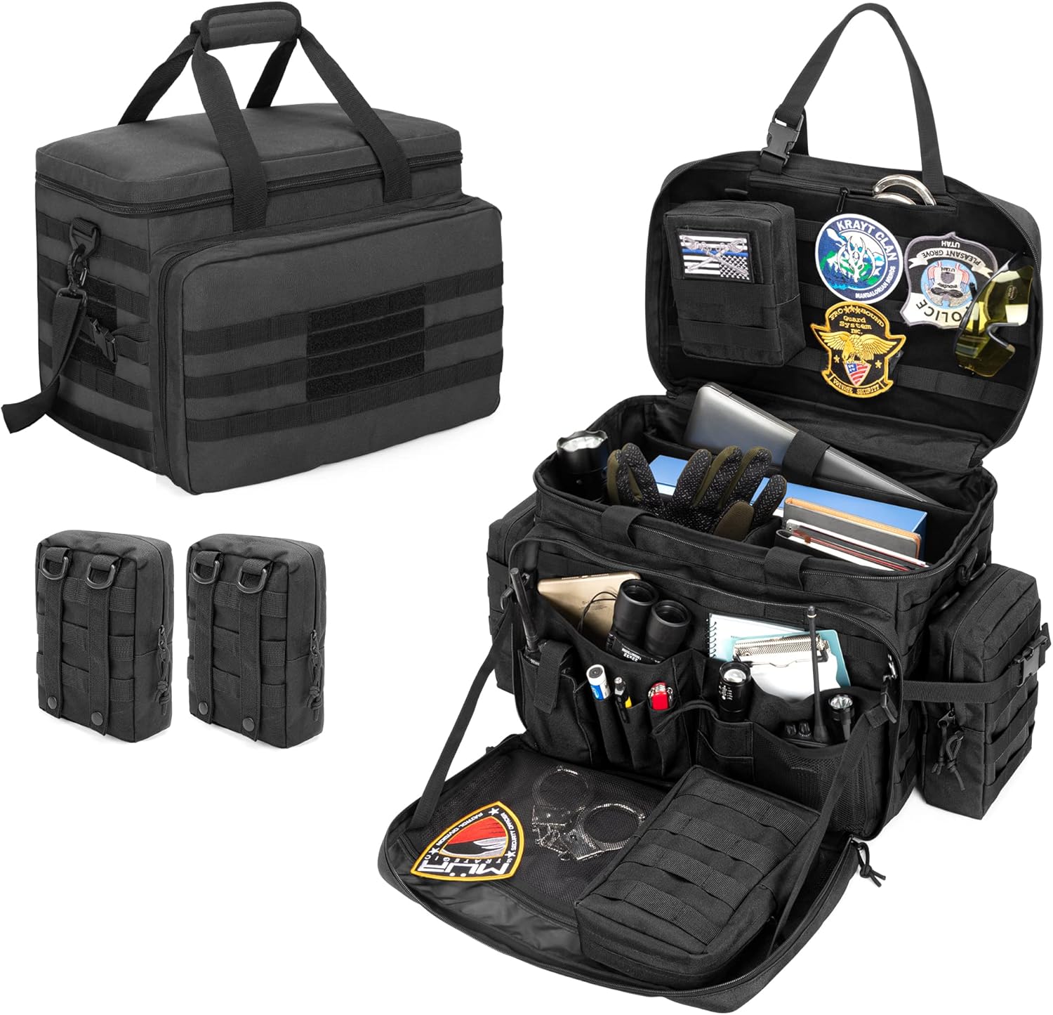 SAMDEW Patrol Bag Law Enforcement, Duty Bag for Police Equipment with 2 Detachable MOLLE Pouches & Laptop Layer (up to 15.6)