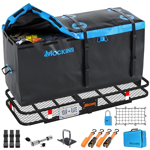 60"x24"x6" Folding Tow Hitch Cargo Carrier & 25 Cubic Ft. Waterproof Cargo Bag for Hitch Carrier Bundle
