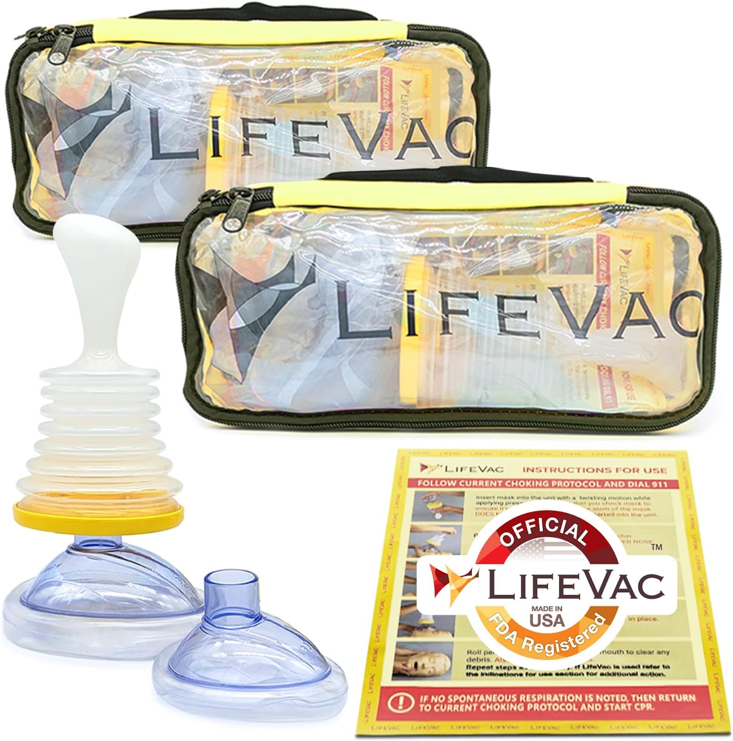 LifeVac Yellow Travel Kit 2 Pack - Portable Suction Rescue Device, First Aid Kit for Kids and Adults
