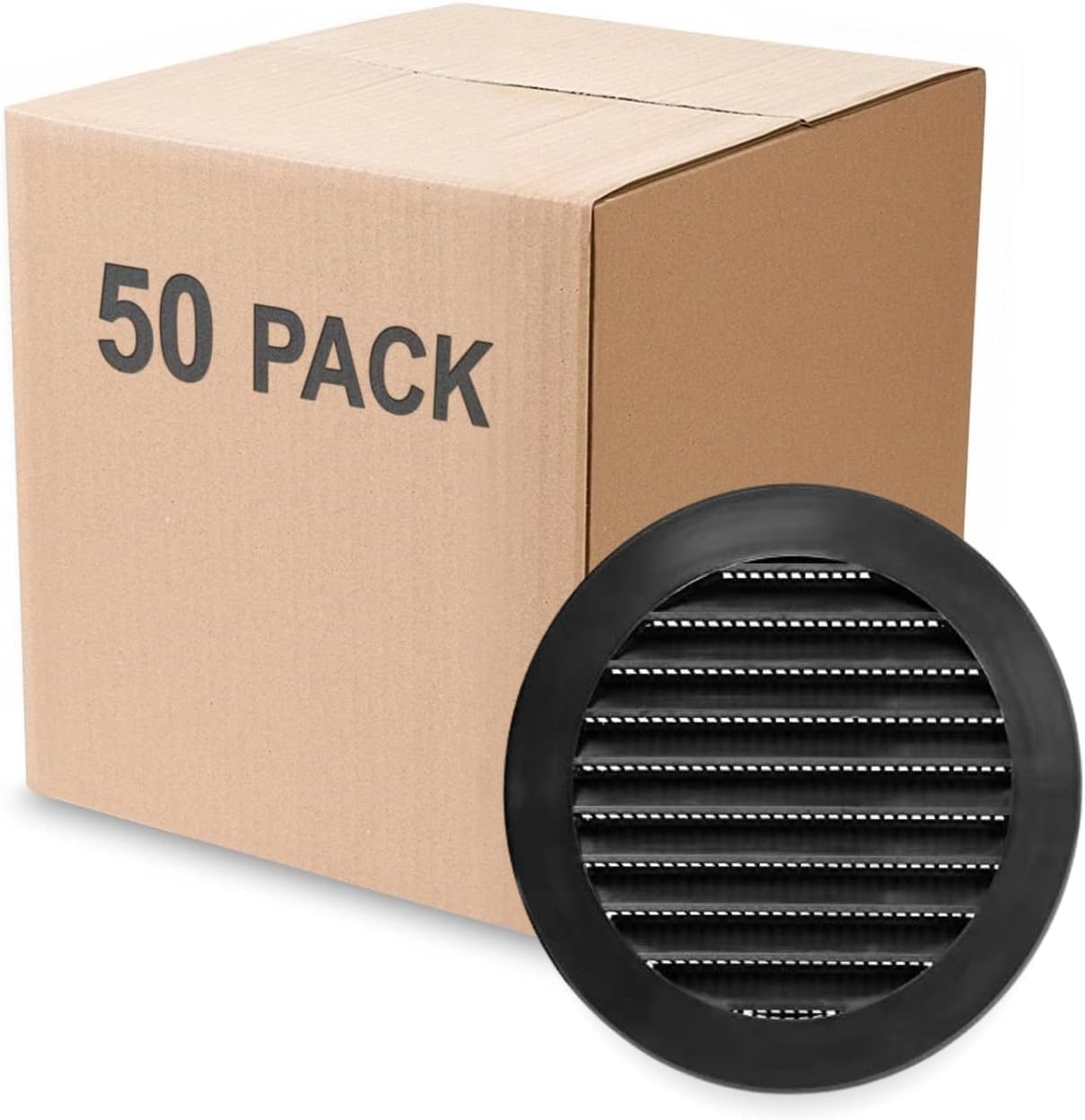 Repa Market 50-Pack 4'' Inch - Plastic Black Vent Covers with Flange - Round Soffit Vent - Air Vent Louver - Grille Cover - Protective Screen Mesh