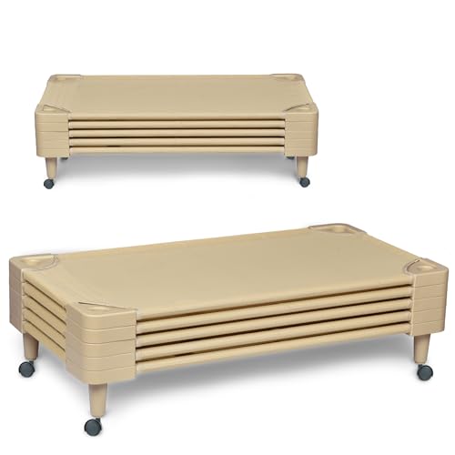 Stackable Kids Nap Cot,Ready-to-Assemble, w/ 4 Lockable Casters,Portable Toddler Space-Saving Children Sleeping Bed for Preschool