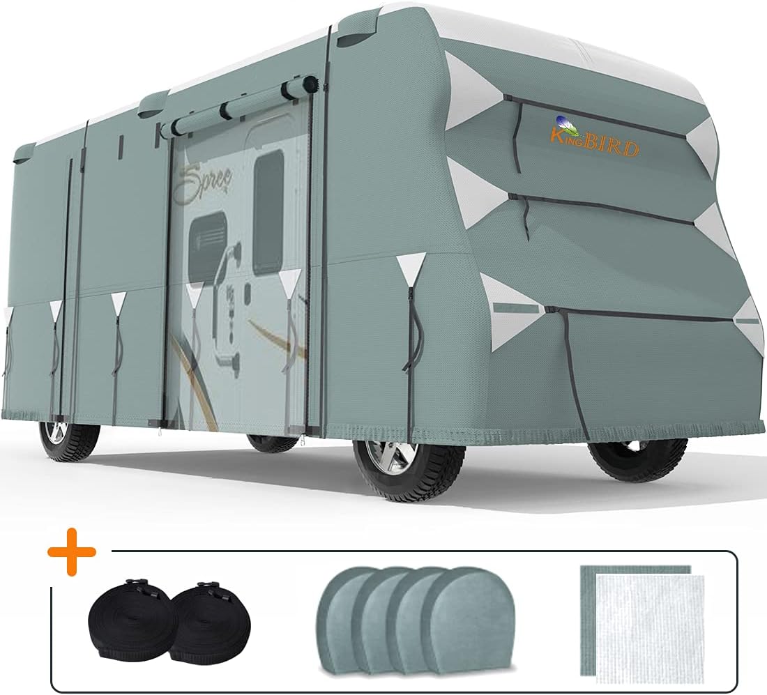 KING BIRD Upgraded Class C RV Cover, Extra-Thick 5 Layers Anti-UV Top Panel, Durable Camper Cover, Fits 29'- 32' Motorhome -Breathable, Watertight