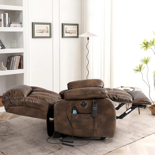 Large Power Lift Chairs Recliners for Elderly with Heated and Massage,Infinite Position Overstuffed Wide Power Lift Recliner，4 Positions