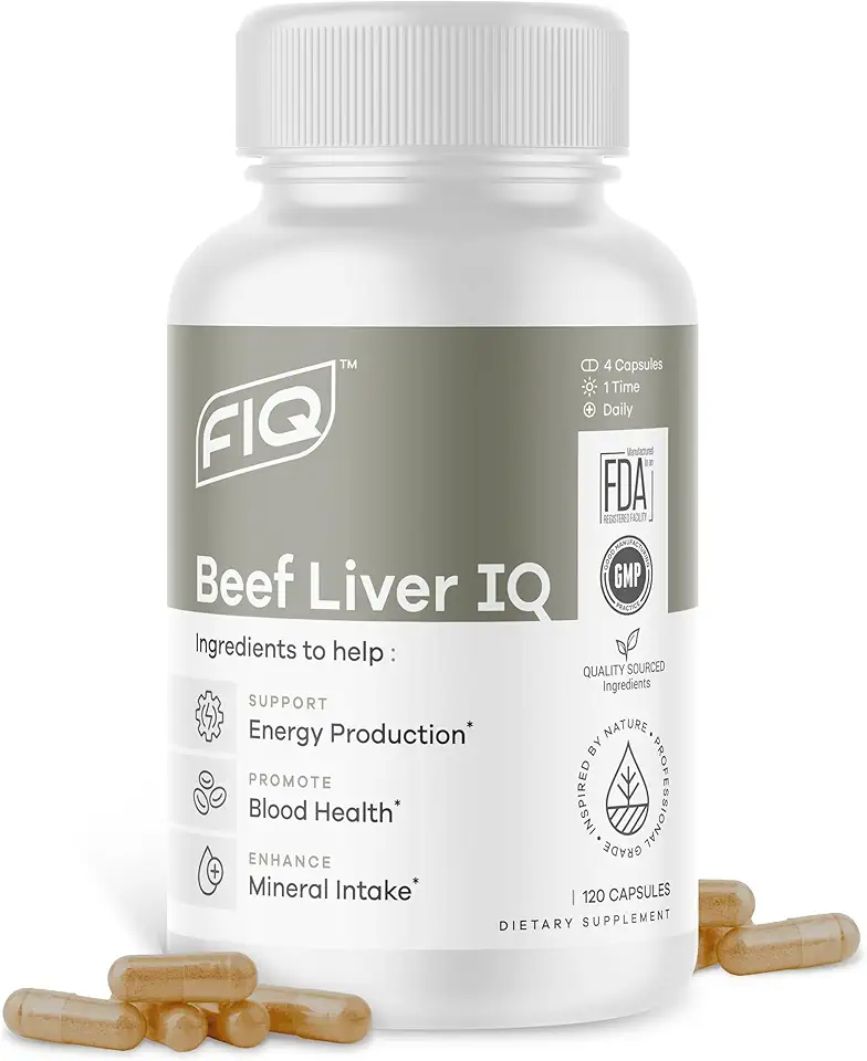 Sponsored Ad - FIQ - Beef Liver IQ - Beef Liver Capsules - Supports Energy Production - Natural Iron, Copper, Vitamin A, & Vitamin B