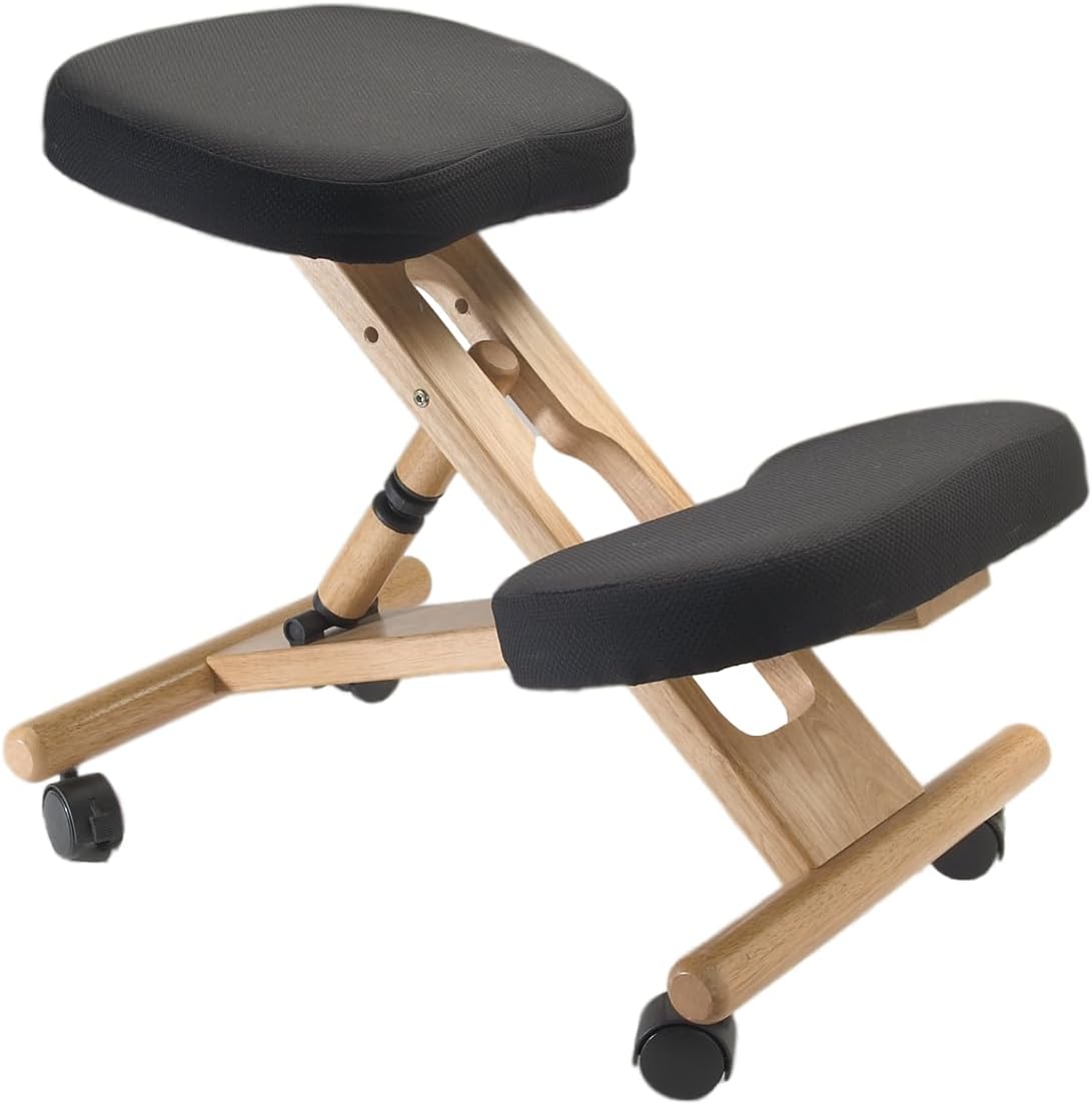 Ergonomic Kneeling Chair with Durable Rubberwood Construction and Caster Wheels - Backless Design for Posture Support
