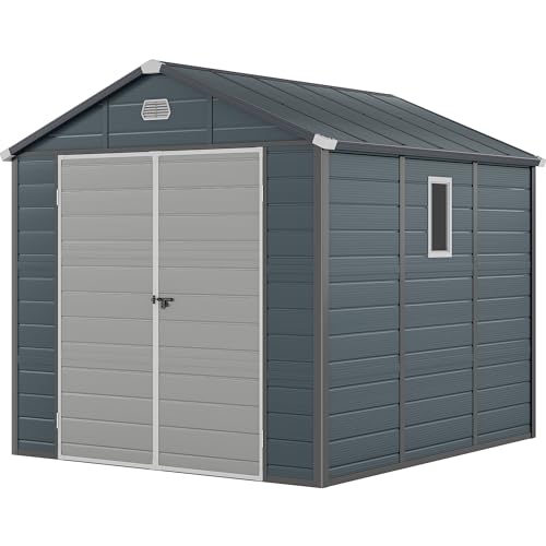 YITAHOME 8x6.2FT Outdoor Storage Shed w/o Floor, All-Weather Plastic Shed with Lockable Doors, Window & Vents, Plastic Tool Shed for Backyard, Patio
