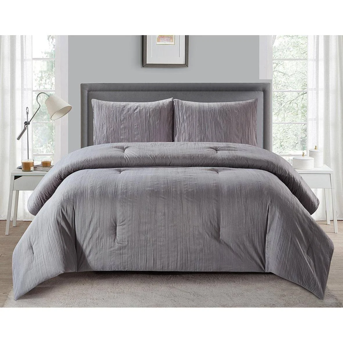 Lily Ny Tribeca Crinkle 3PC King/California King - Dark Grey