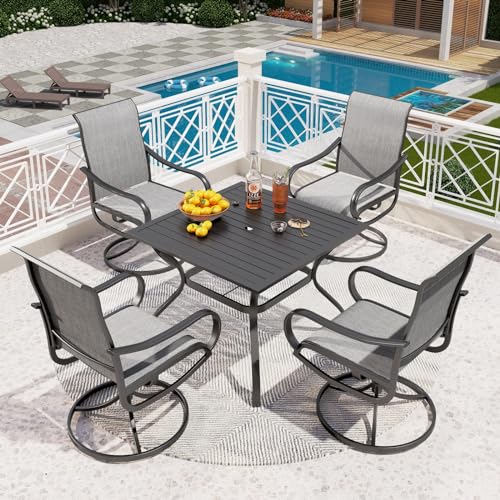 PHI VILLA 5 PCS Outdoor Patio Dining Set with Swivel Dining Chairs (Blue) and 37"x 37" Metal Steel Dining Table(1.57" Umbrella Hole)