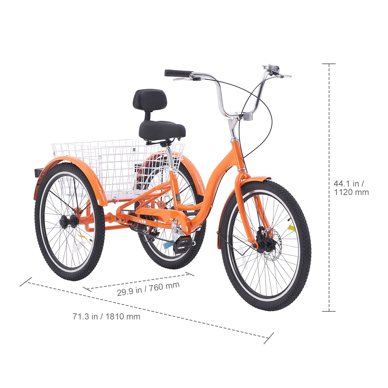 SKYSHALO 3 Wheel 24" Adult Tricycles Bike Bike Trike Bicycle Orange Aluminum Alloy - Curated Treasures Market
