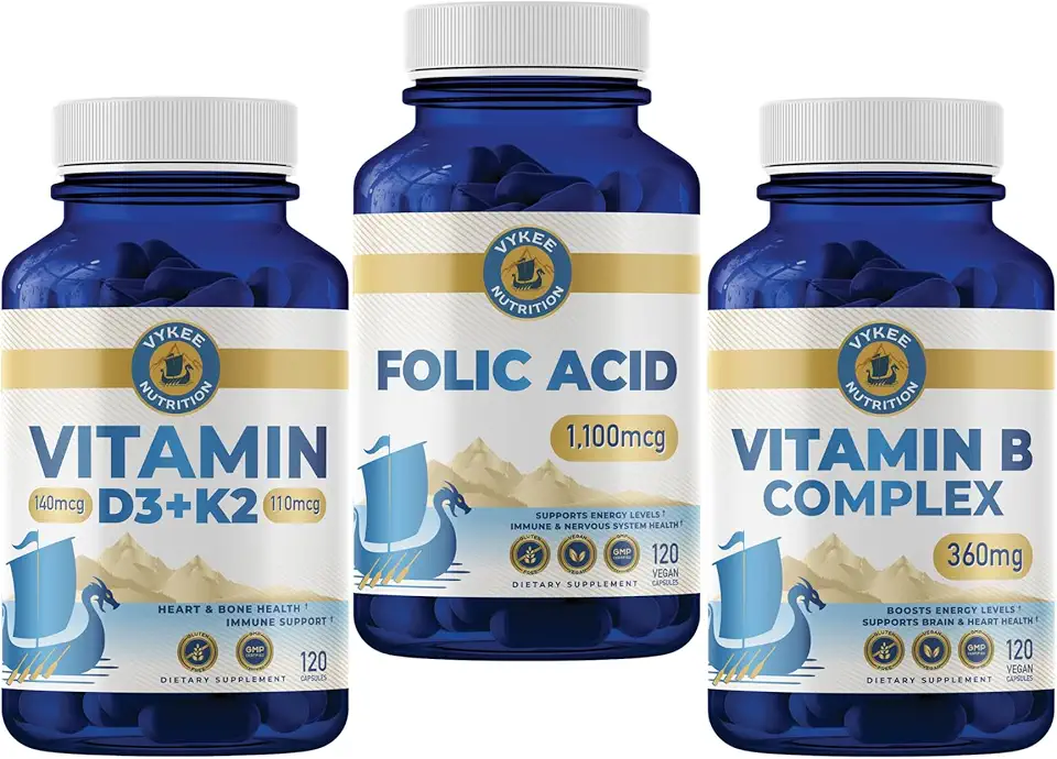 Women's Wellness Bundle – Folic Acid, B Complex & Vitamin D3 K2 | Supports Energy, Bone Health & Hormonal Balance | Vegan, Non-GMO | 3-Pack​