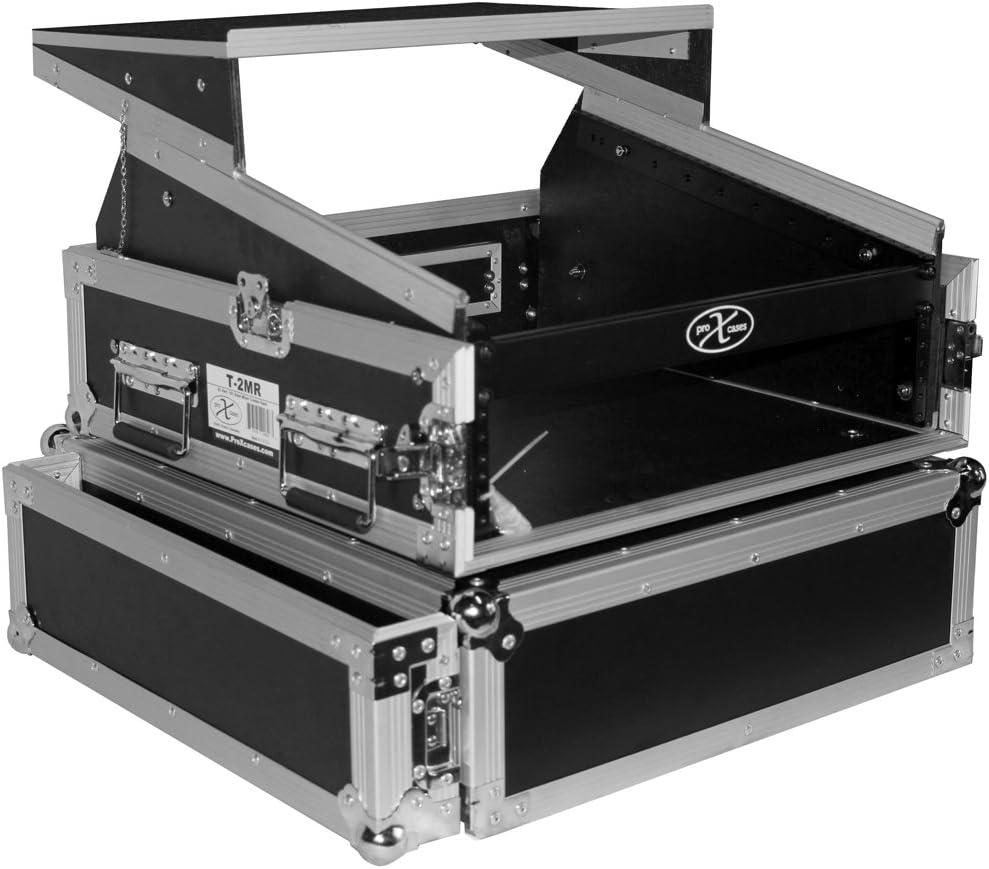 ProX Cases T-2MRLT 2 Space 10U Slant DJ Mixer Combo Rack w/ Sliding Laptop Shelf