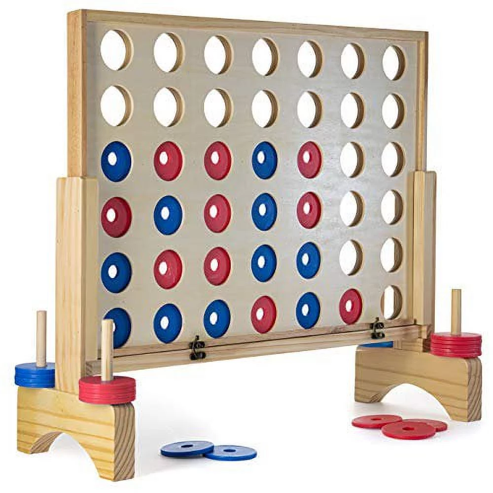 Prextex Giant Connect 4 Game - 4 in A Row Wooden Family Game Indoor/Outdoor Use, in Order to Win Connect the 4 | Four in a Row Family Game