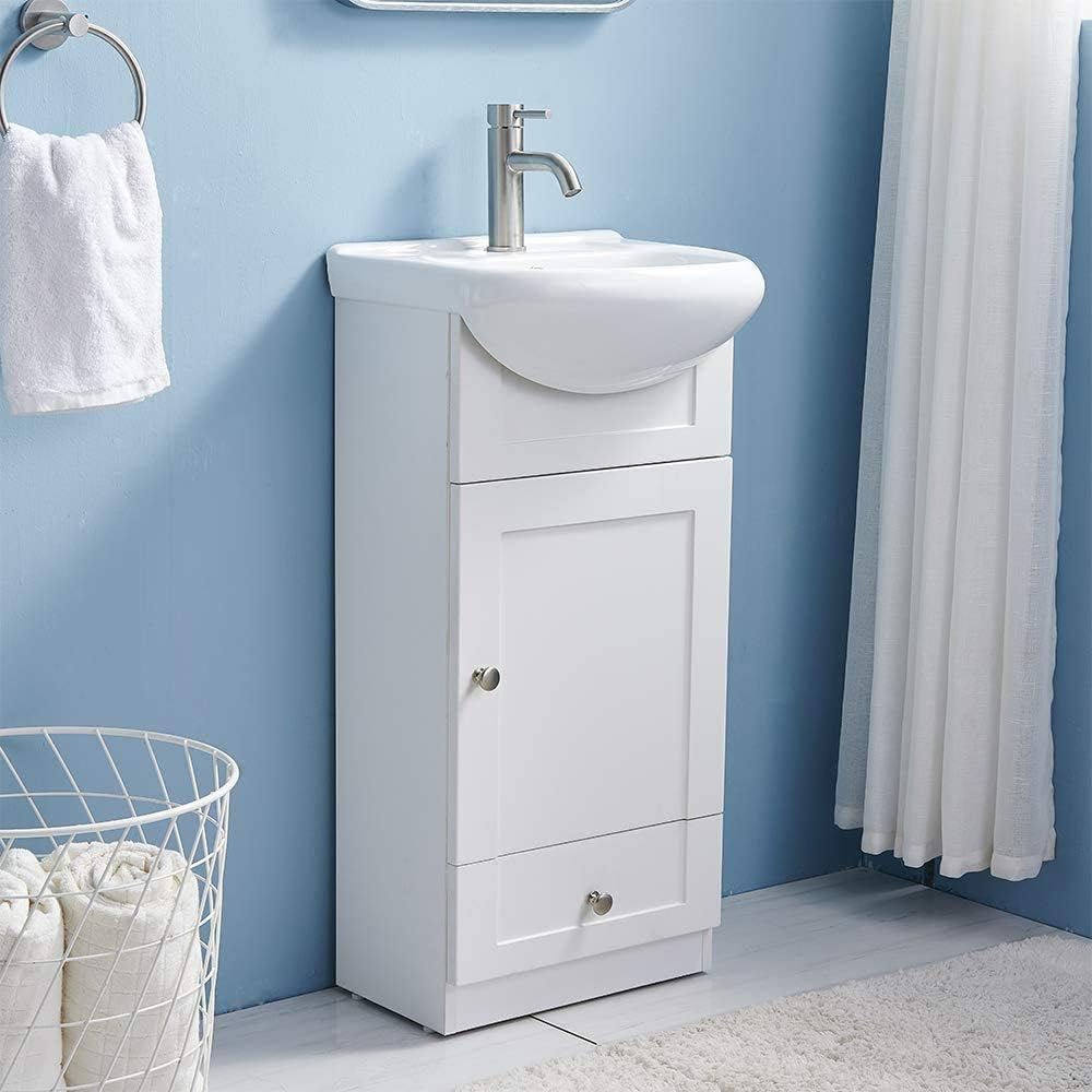 18" Small Bathroom Vanity with Sink, Modern Bathroom Vanity Set in White, Narrow Bathroom Vanity Sink Combo for Small Space