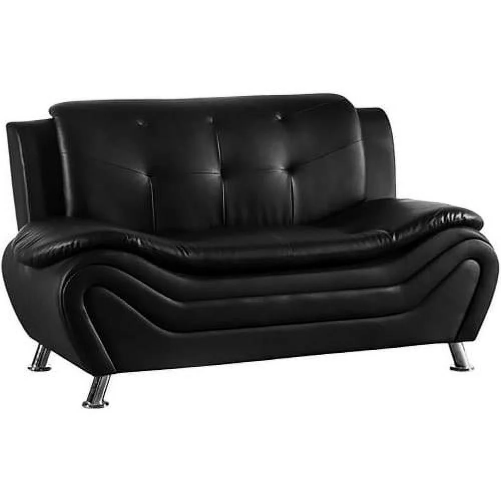 Faux Leather Loveseat Sofa For Living Room In Black