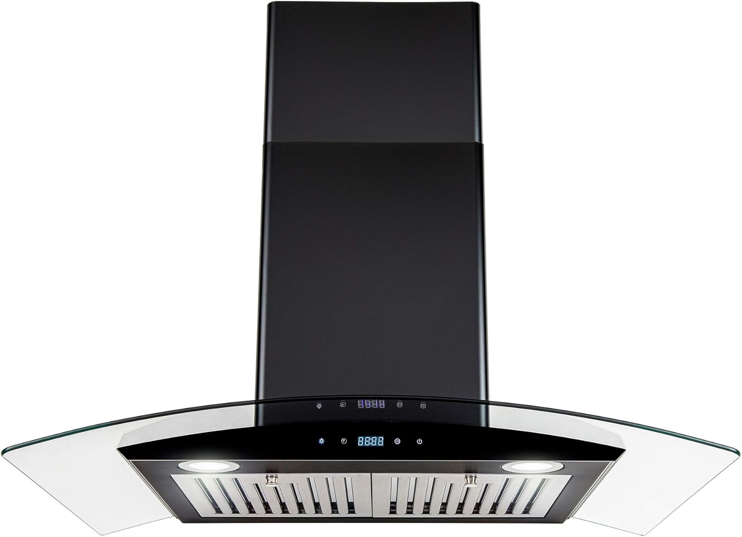 AKDY 217 CFM Convertible Wall Mount Range Hood with Tempered Glass and Carbon Filters in Black Painted Stainless Steel (30 in)