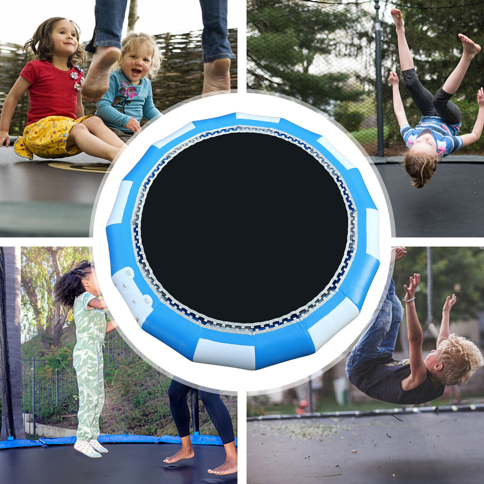 Oukaning 17Ft Inflatable Water Trampoline Jump Floated Water Bounce Playing Platform