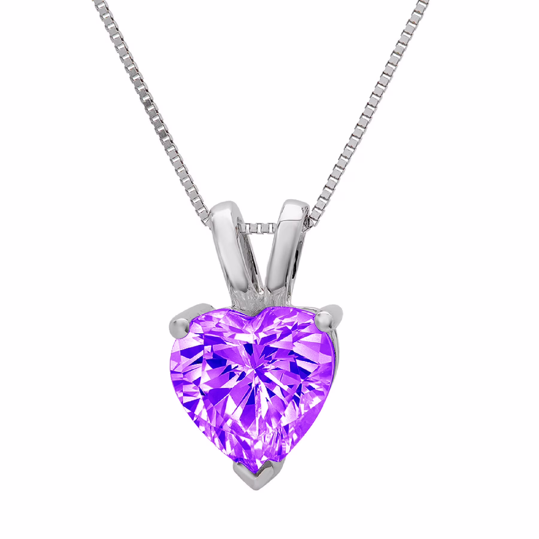 2 ct Brilliant Heart Cut Solitaire Natural Amethyst 18K White Gold Pendant with 16" Chain