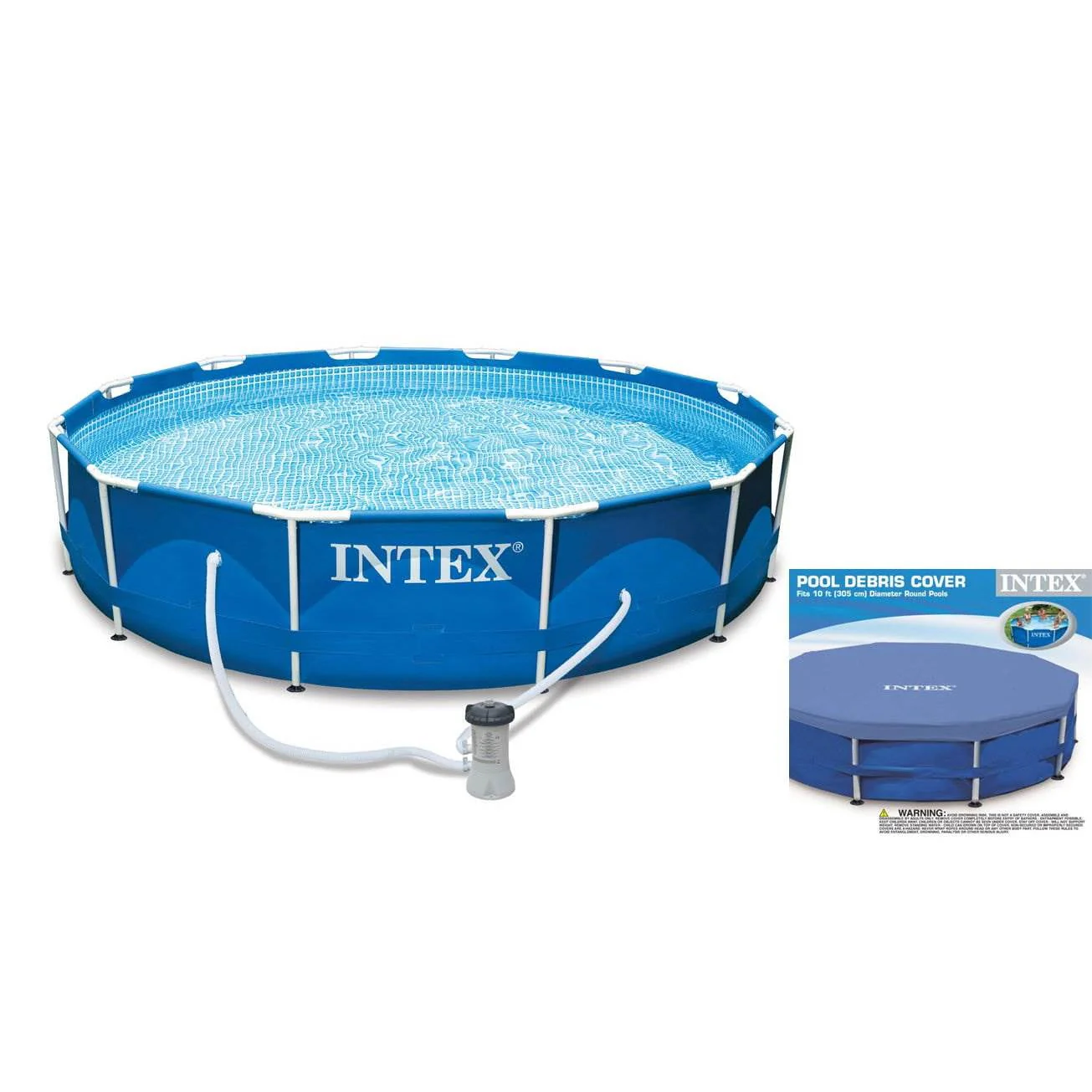 Intex Metal Frame 10' x 30 Outdoor Swimming Pool with Filter Pump & Cover Metal frame pools Round