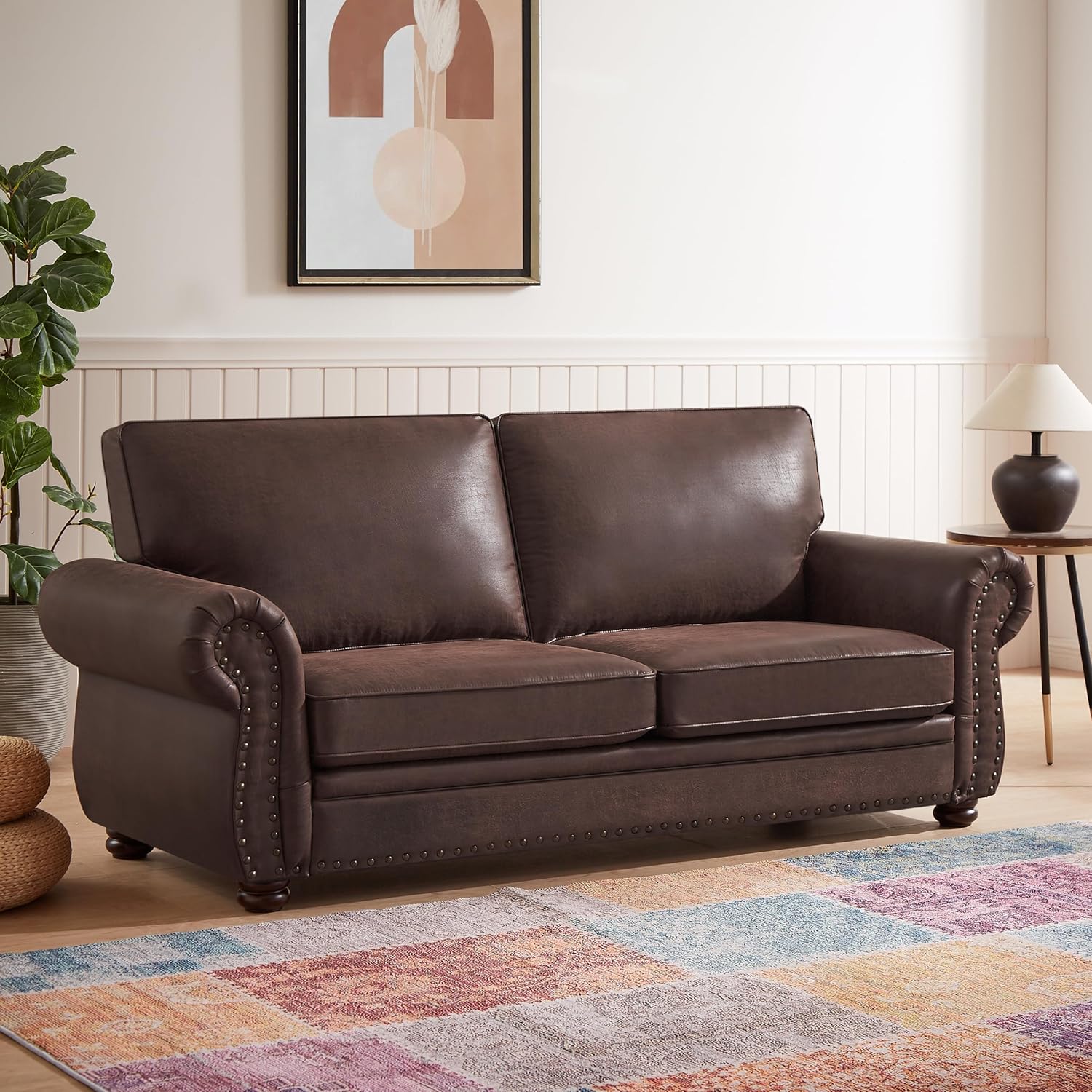 3 Seater Couch Sofa and Modern 2 Seater Love Sofa with Classic Nails Seat Cushion Backrest Removable for Living Room, Bedroom, Apartment