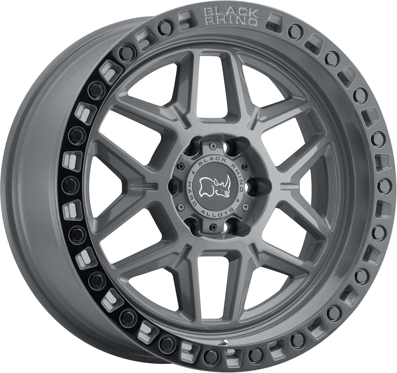 Black Rhino Kelso Custom Wheel - 17" x 9", 0 Offset, 6x139.7 Bolt Pattern, 112.1mm Hub - Battleship Gray with Black Lip and Black Bolts Rim