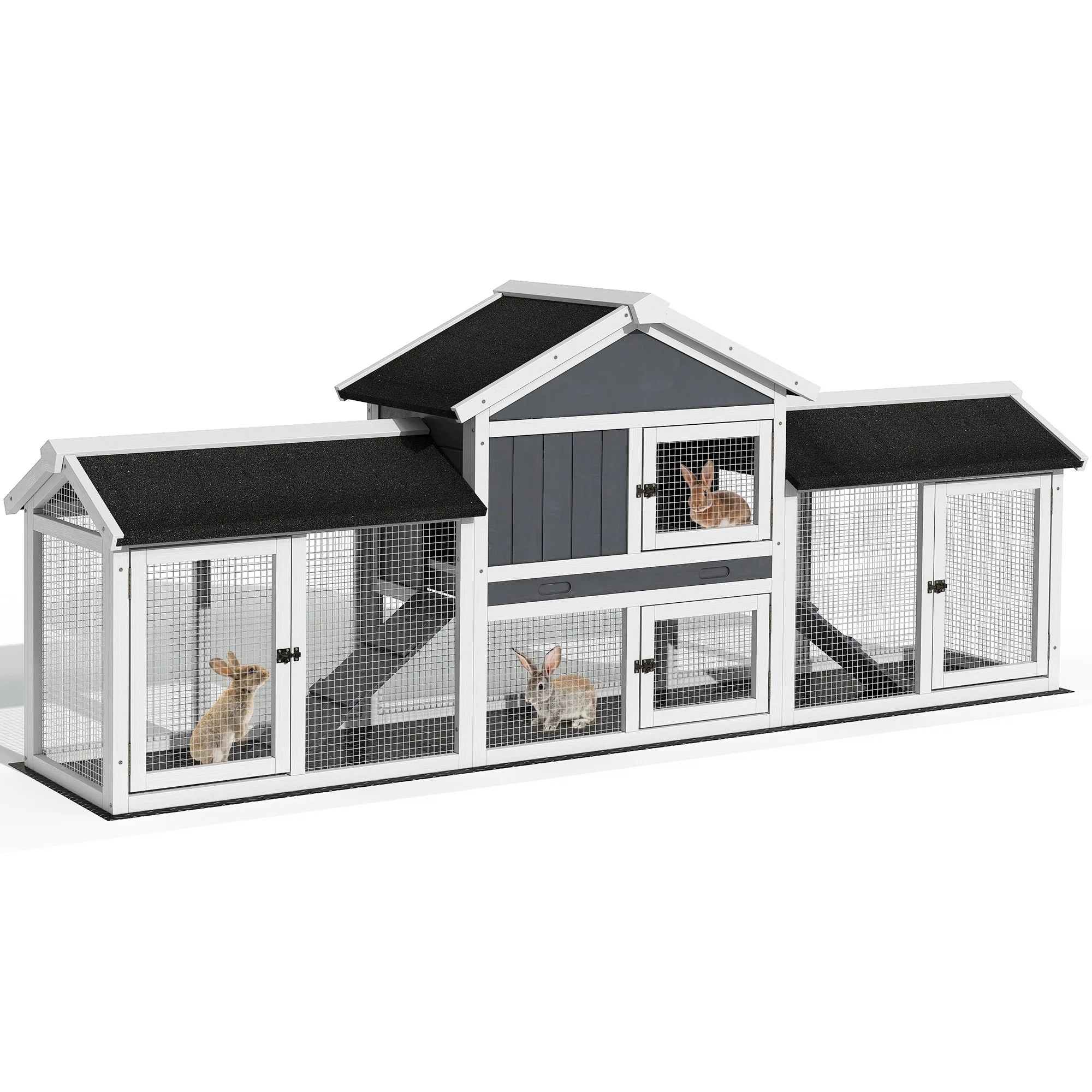 Dextrus 85" Outdoor Rabbit Hutch Bunny Cage,Indoor Wooden Large Bunny Hutch,Rabbit Cage with Double Run and PVC Mat