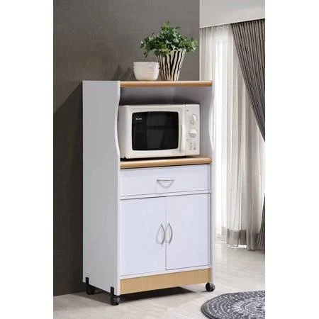 Hodedah Microwave Kitchen Cart, Multiple Colors, White