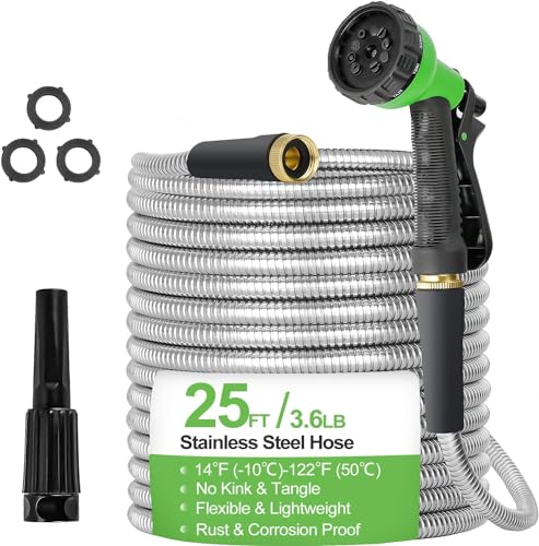 100FT Stainless Steel Garden Hose - Heavy Duty, Kink & Tangle Free, Bite Proof, Puncture Resistant with Connectors