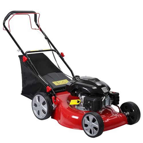 20-Inch Gas Push Lawn Mower | 141CC 4-Cycle Engine | Self Propelled Lawn Mower | Side Discharge | High Rear Wheels | 7-Position Single Wheel Height