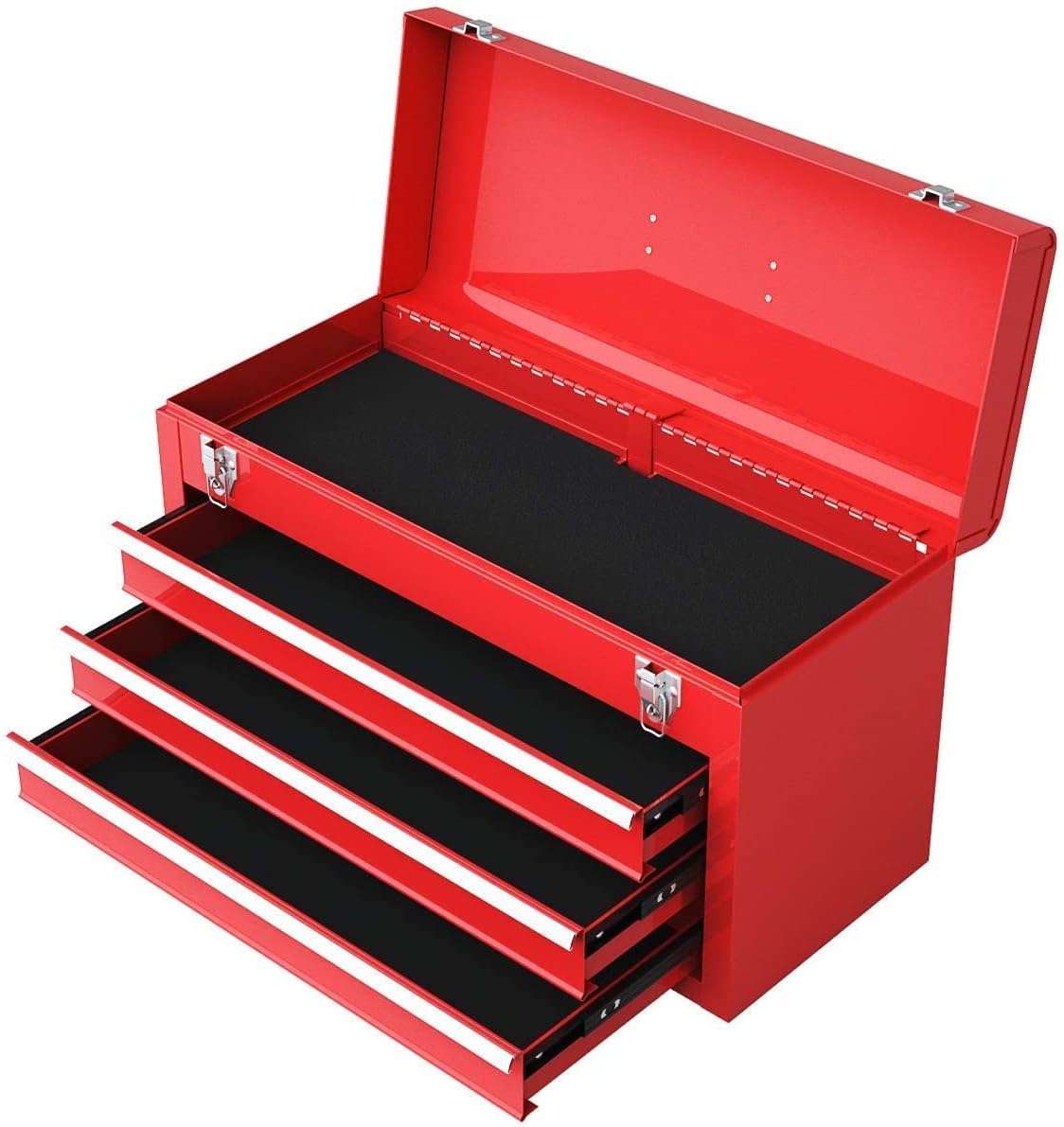Happytools Portable Tool Box, Lockable Steel Tool Chest Cabinet w/ 3 Drawers & Top Tray, 3-Drawer Toolbox for Household, Warehouse, Repair shop