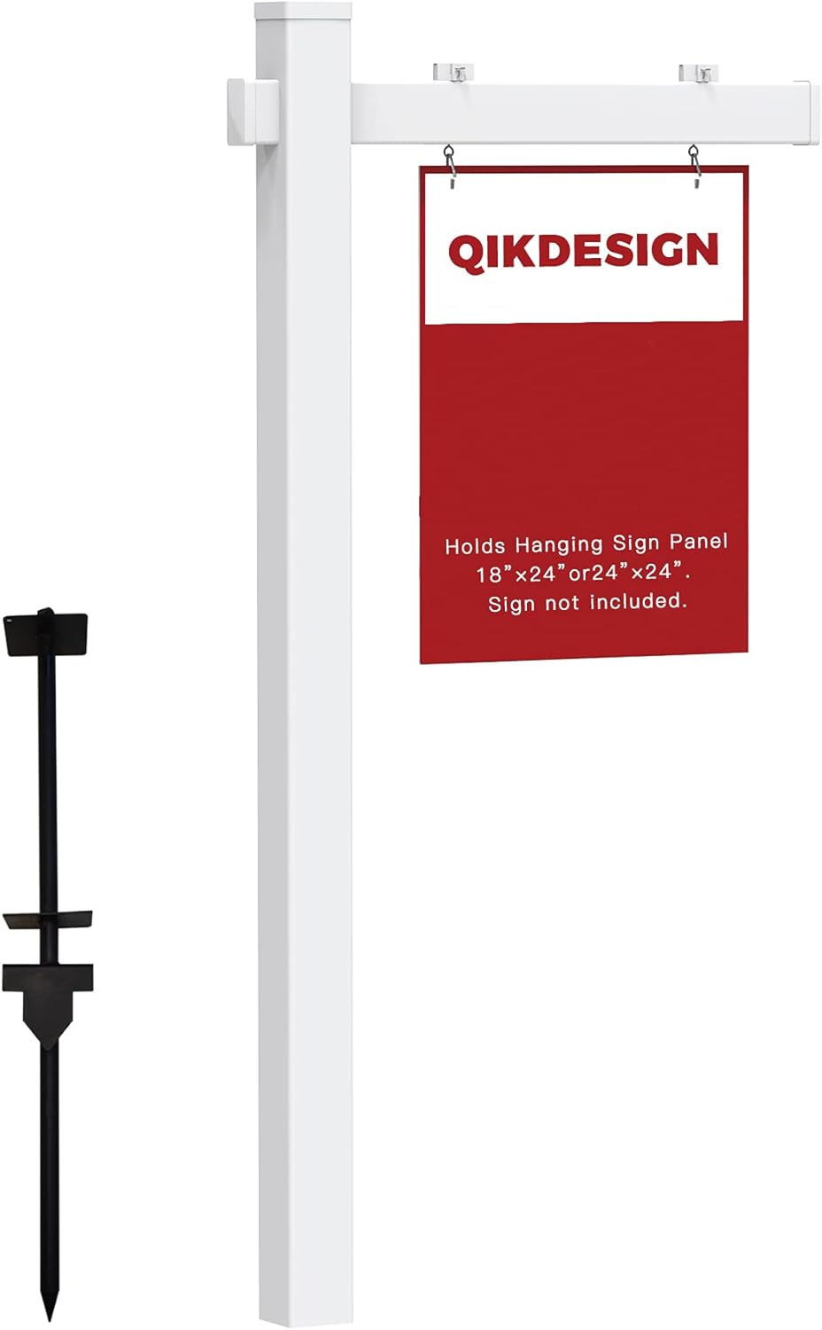 Qikdesign Vinyl PVC Real Estate Sign Post with Flat Cap 6' Tall - Realtor Yard Sign Post - 36 Arm Holds Up to 24 Sign- White (No Sign)