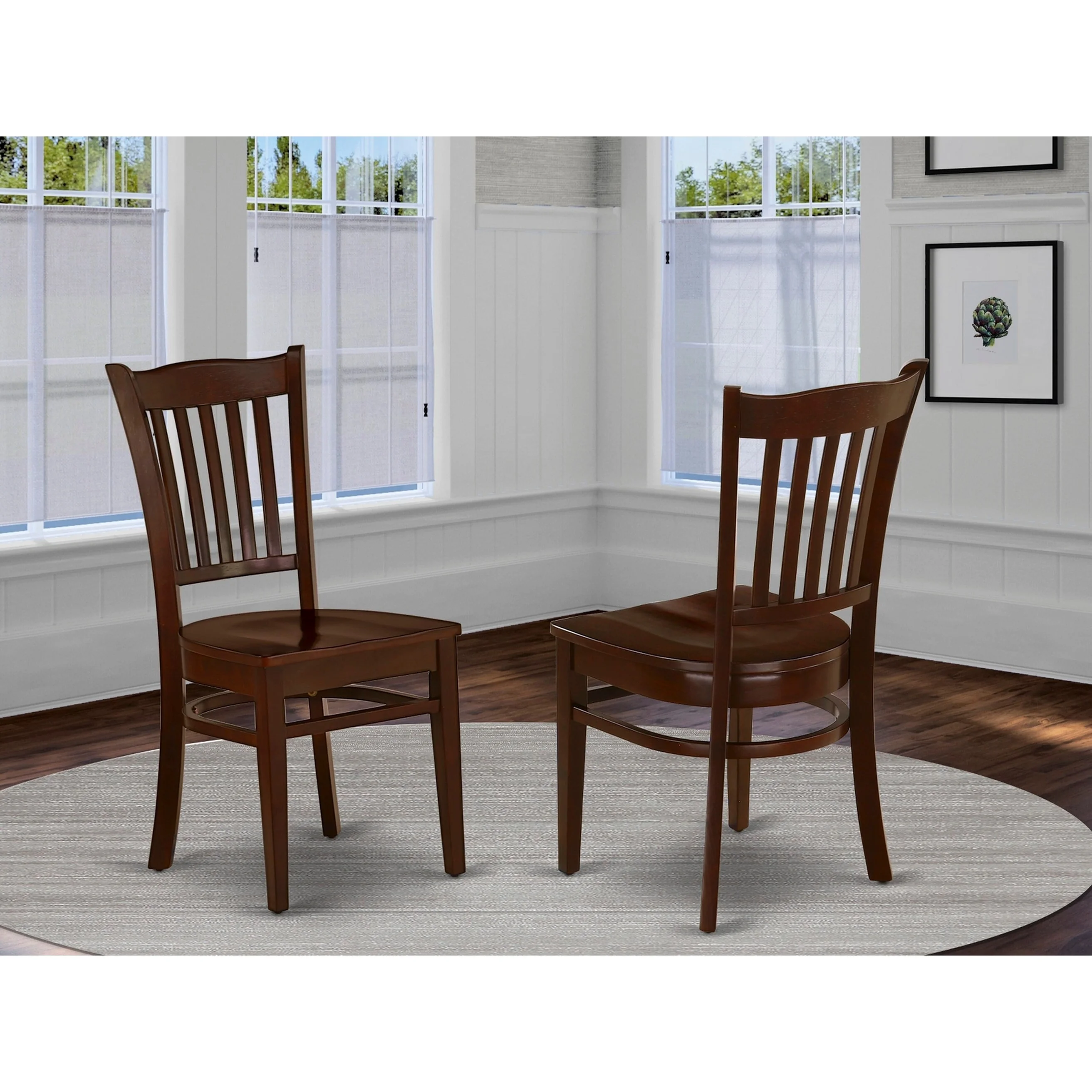East West Furniture Groton 11" Wood Dining Chairs in Mahogany (Set of 2)