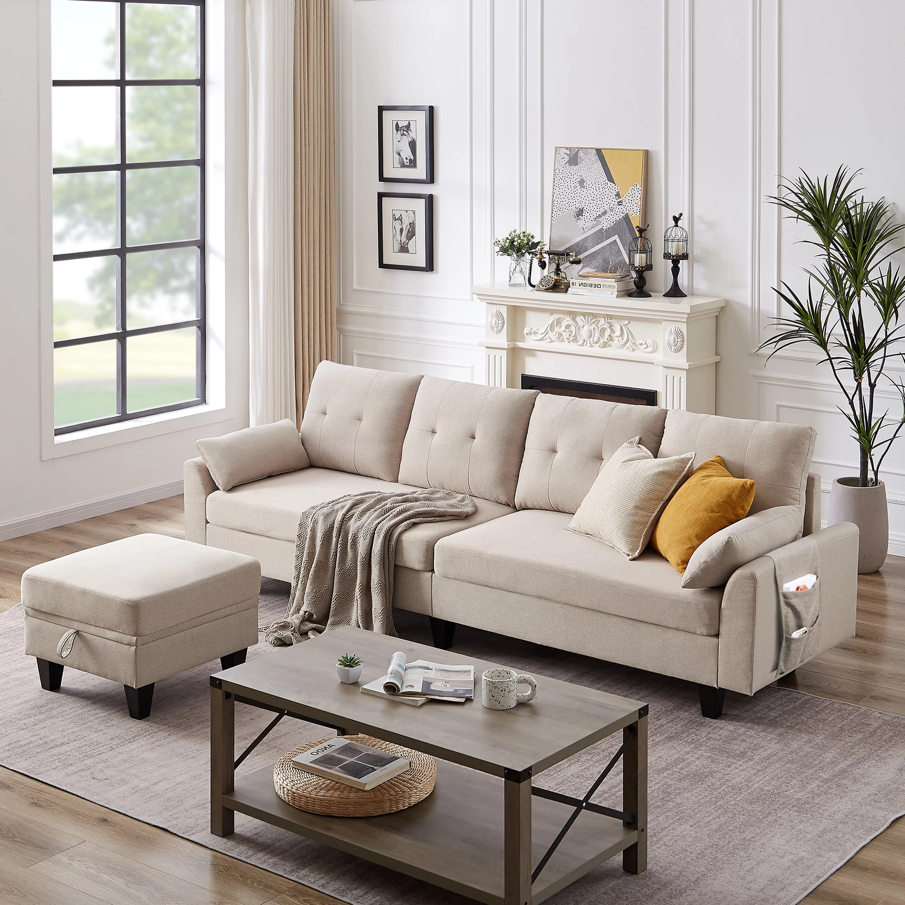 Jarenie Modern Sectional Sofa Couch with Reversible Chaise L Shaped Couch 4-Seat Convertible Sofa for Living Room