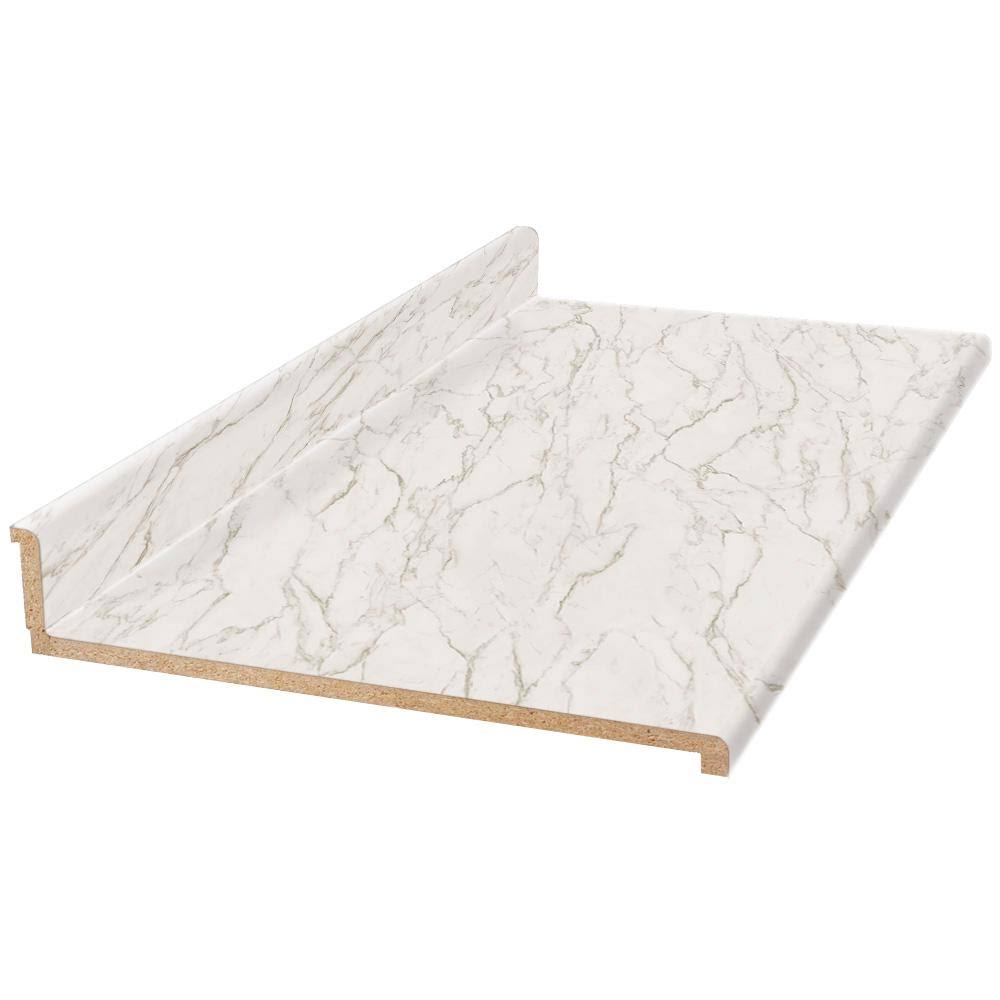 Hampton Bay 8 ft. White Laminate Countertop with Waterfall Edge in Anzio Marble with Backsplash