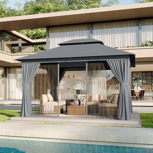Aoxun 10'x12' Outdoor Patio Gazebo, Heavy Duty Party Tent with Wind-Resistant Ropes