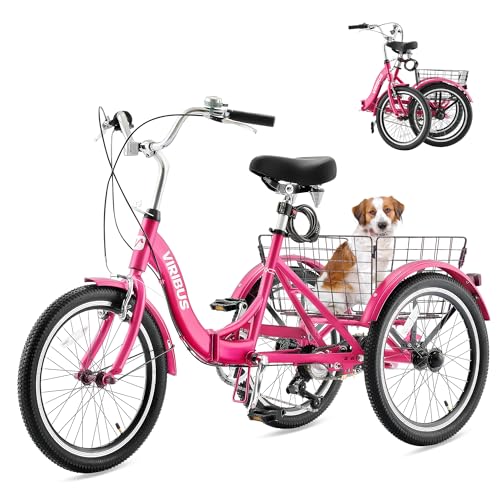 Viribus Folding Adult Tricycle 7 Speed, 20 inch Folding Tricycle for Adults with Dual Chain, 3 Wheel Bike with Lock