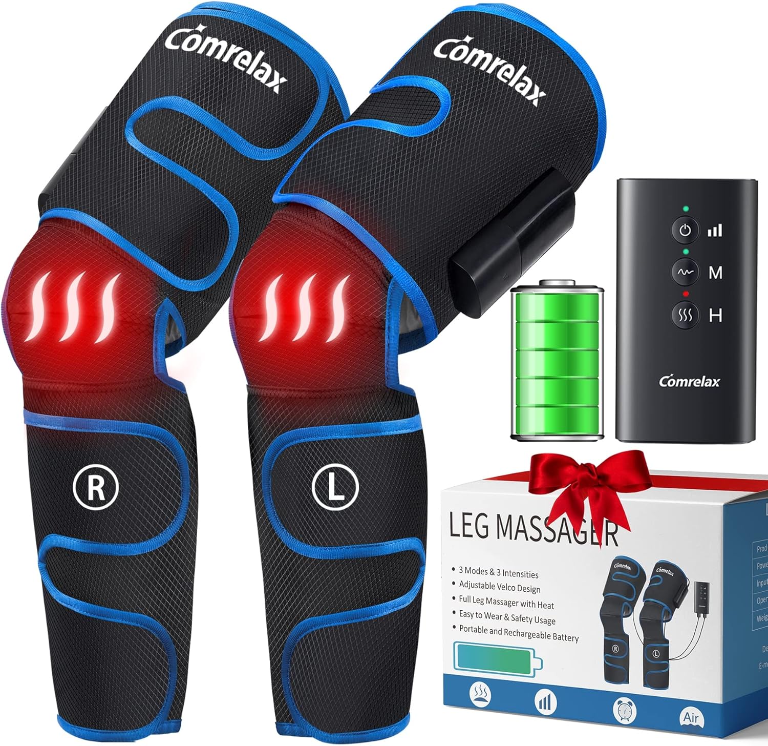 Rechargeable Leg-Massager for Circulation with Heat, Portable & Cordless Air Compression Leg Massager for Muscles Relaxation, Massage Calf & Thigh
