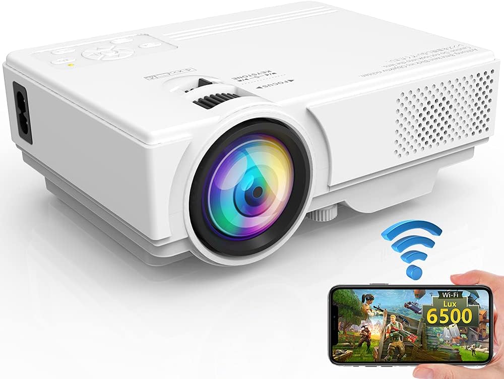 Projector with WiFi, 6500 Lumen Outdoor Projector, 1080P Full HD Supported Synchronize Smartphone Screen by WiFi/USB Cable for Home Theater