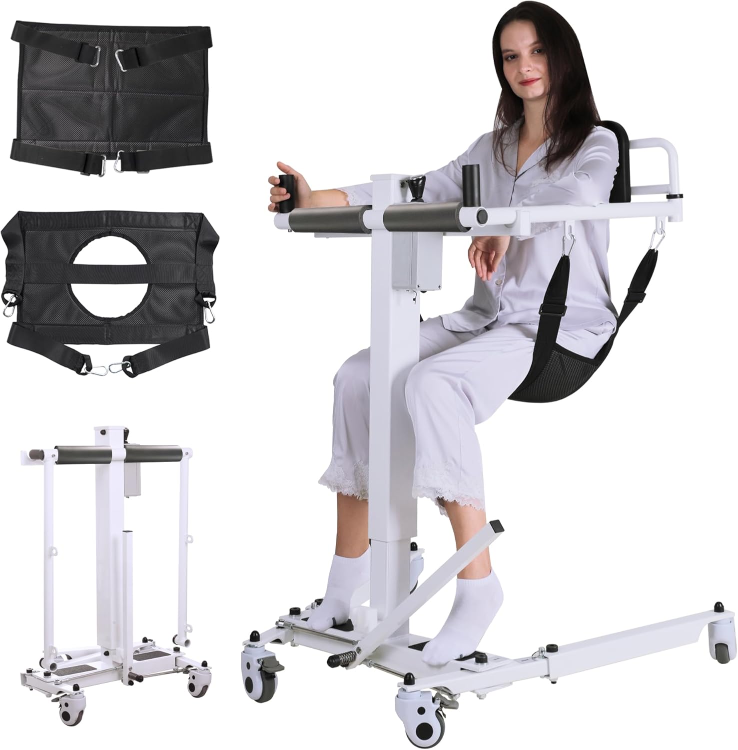 Electric Patient Lift Transfer Chair Patient Lift Wheelchair for Home Foldable Portable Patient Lift Chair with Adjustable Base