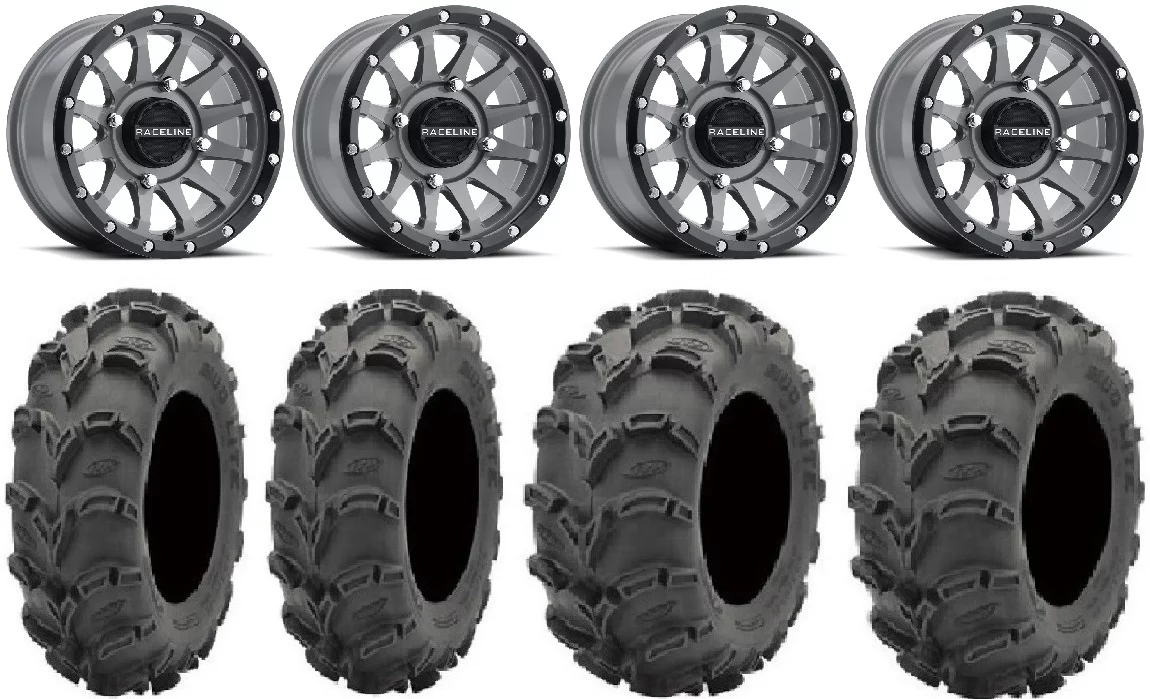 Raceline Trophy 14" Grey Wheels 28" Mud Lite XL Tires Can-Am Maverick X3 / Honda Pioneer 1000 / Talon - Curated Treasures Market