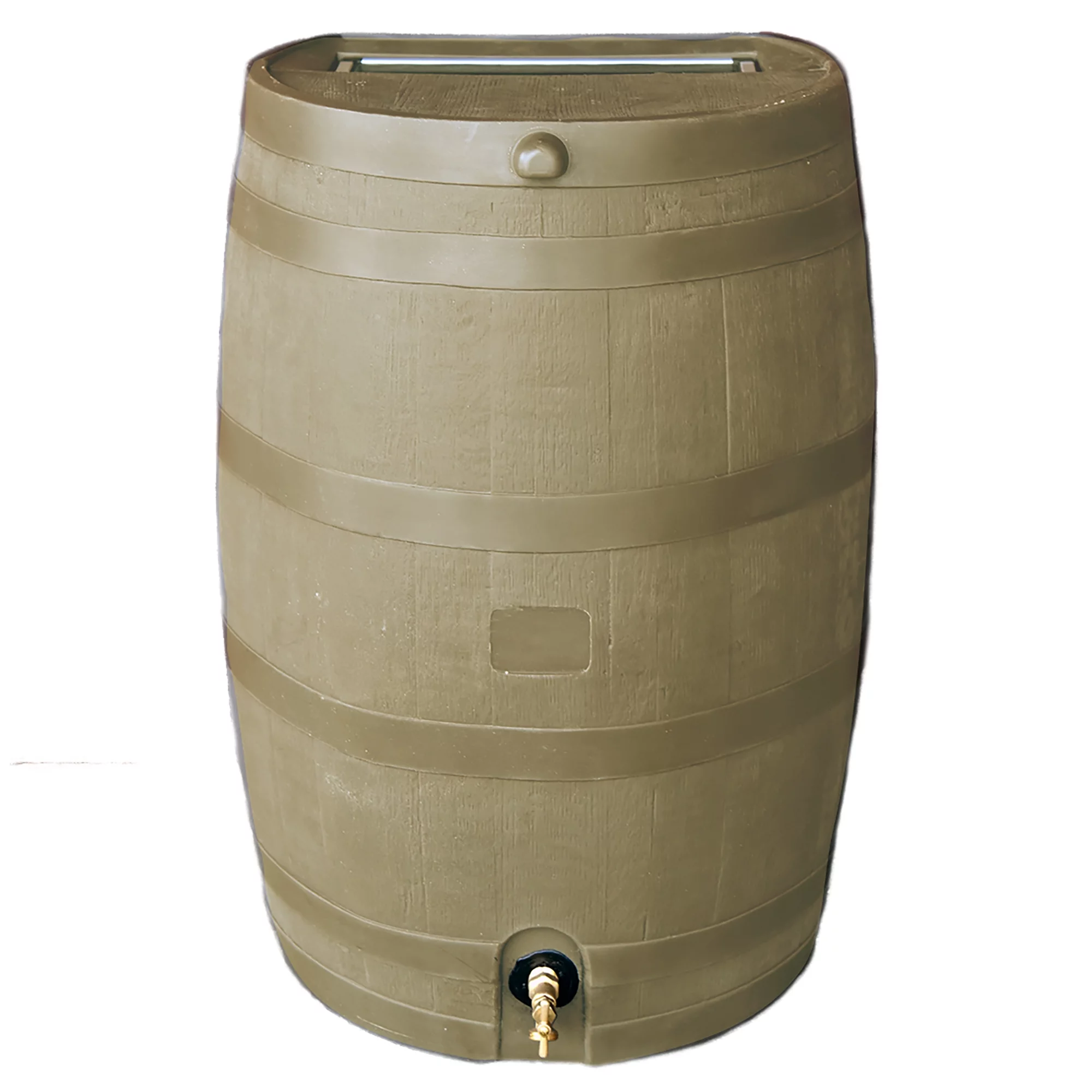 RTS Home Accents Polyethylene 50 Gallon Flat Back Brass Spigot Rain Barrel, Oak Color - Radiant Selections