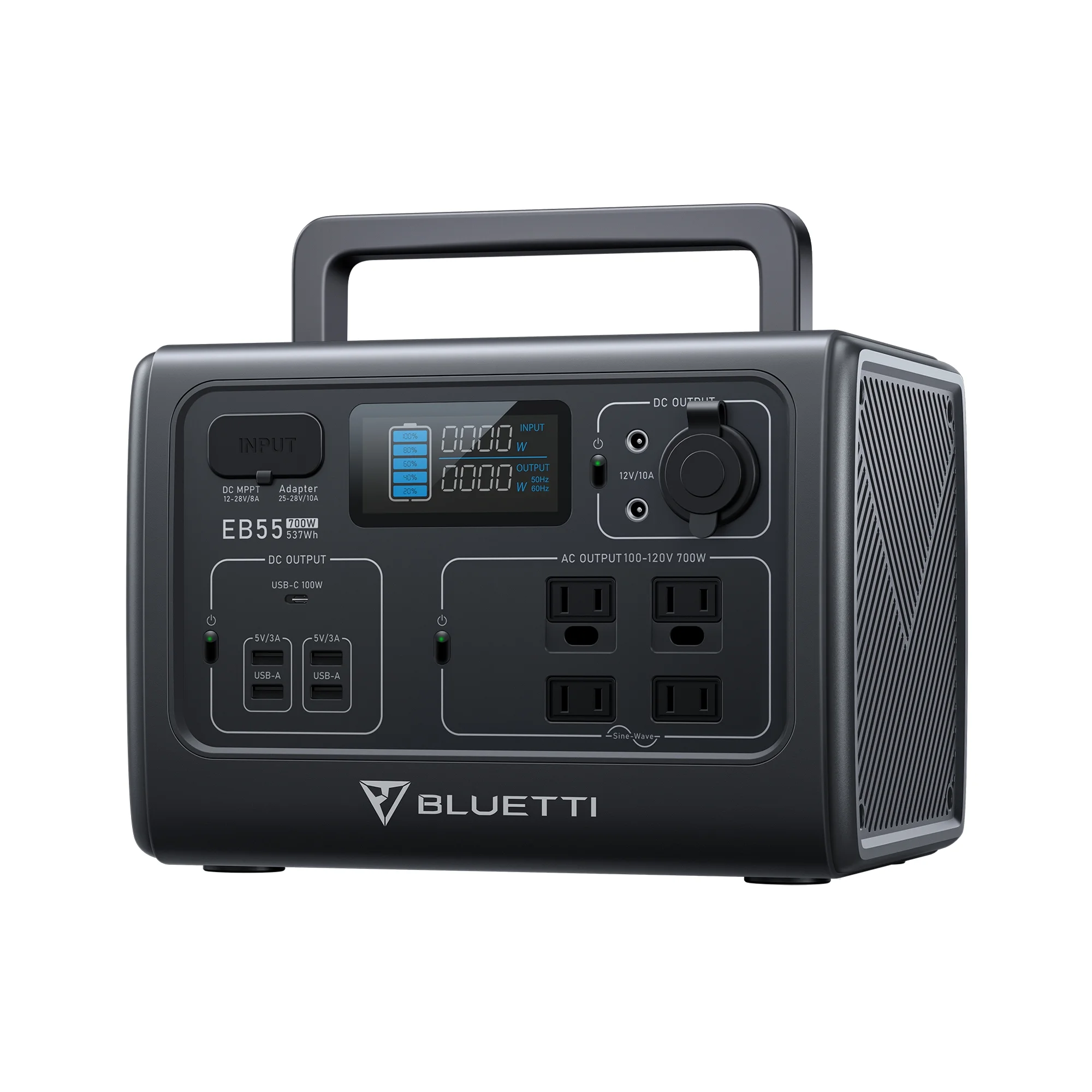 Bluetti Portable Power Station EB55, 537Wh Capacity Solar Generator, 700W AC Outlets (1400W Peak), for Outdoor Camping, Off-grid, Blackout
